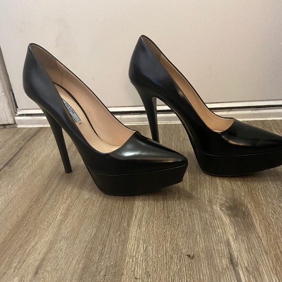 PRADA Black Leather platform stilettos - Picture 1 of 5
